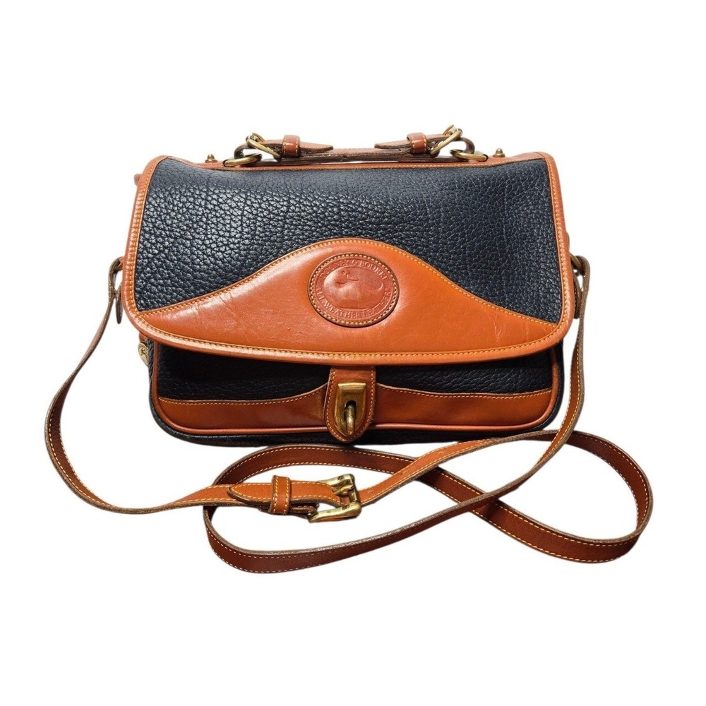 Dooney & Bourke Vtg Shoulder Bag R701 Carrier Navy British Tan AWL USA Duck Fob